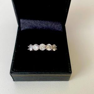 Diamonique by Tacori 5-stone ring in platinum plated sterling silver, size 8.